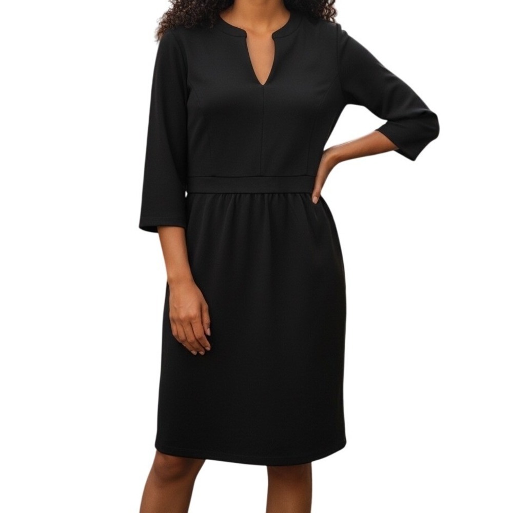 J. MCLAUGHLIN Beya Black Split Neck 3/4 Sleeve Sheath Dress EUC Size Medium